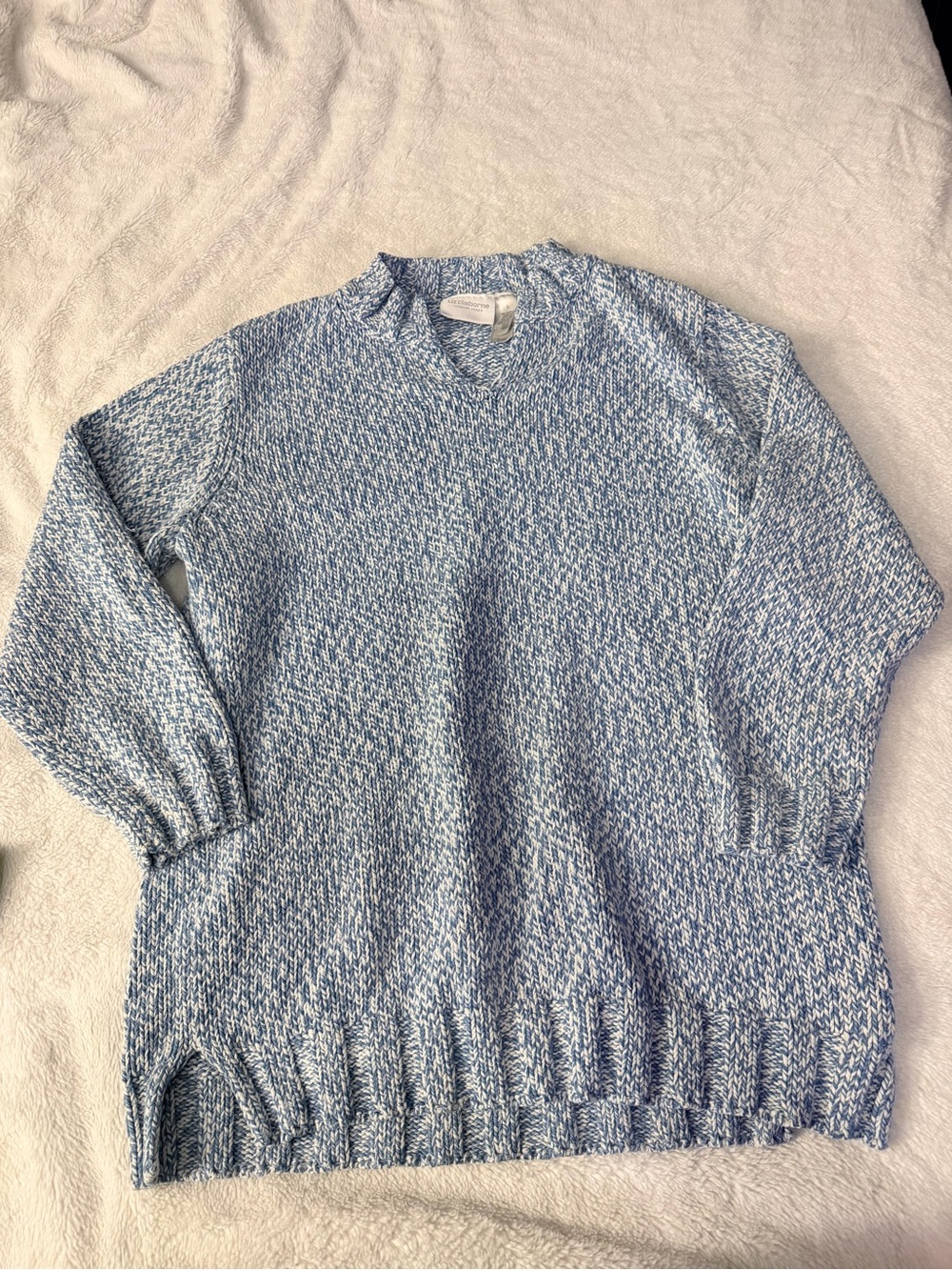 Liz Claiborne Blue & White Marled Crewneck Sweater